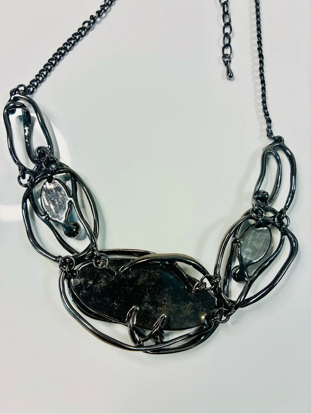 Statement Blue Stone Gunmetal Necklace - Women Jewelry Pre Loved - READ